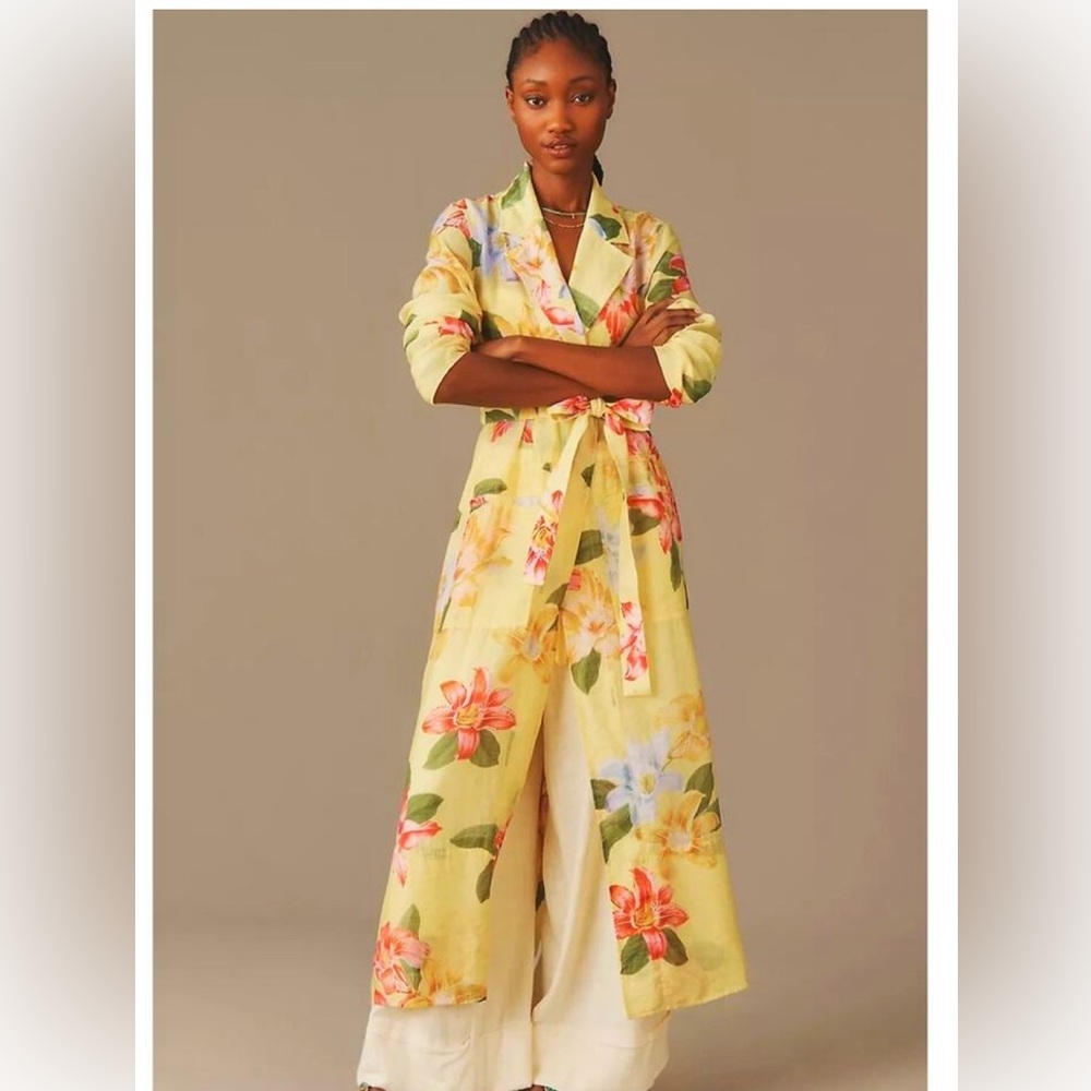 Maeve sheer printed floral trench